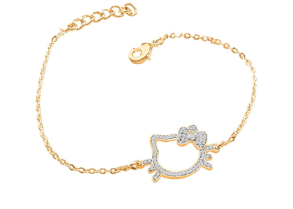 Gold Plated CZ Studded Girls Kitty Bracelet